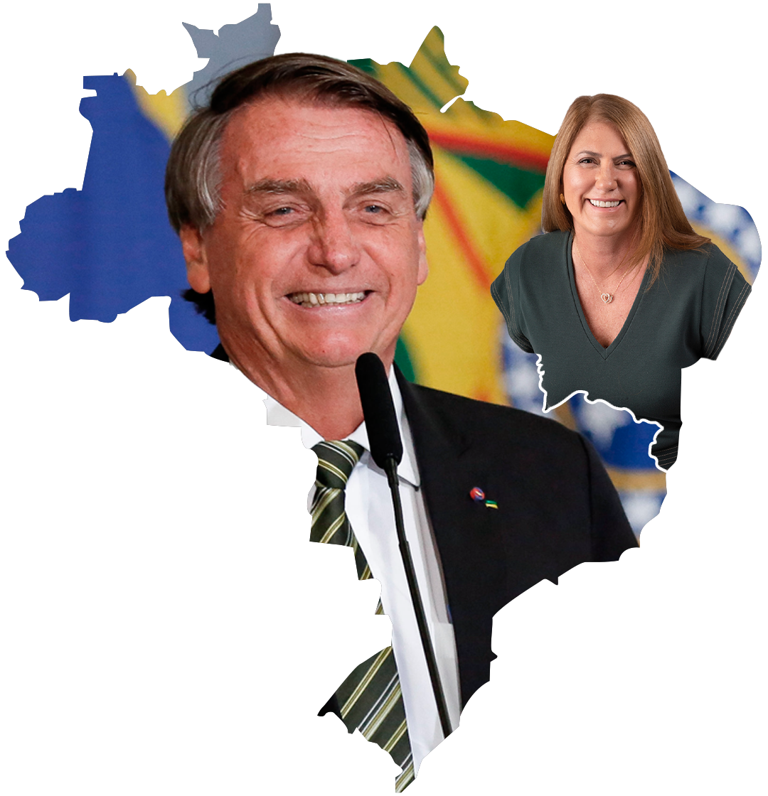 Bandeira do Brasil com o rosto de Jair Bolsonaro e Tati Mandelli